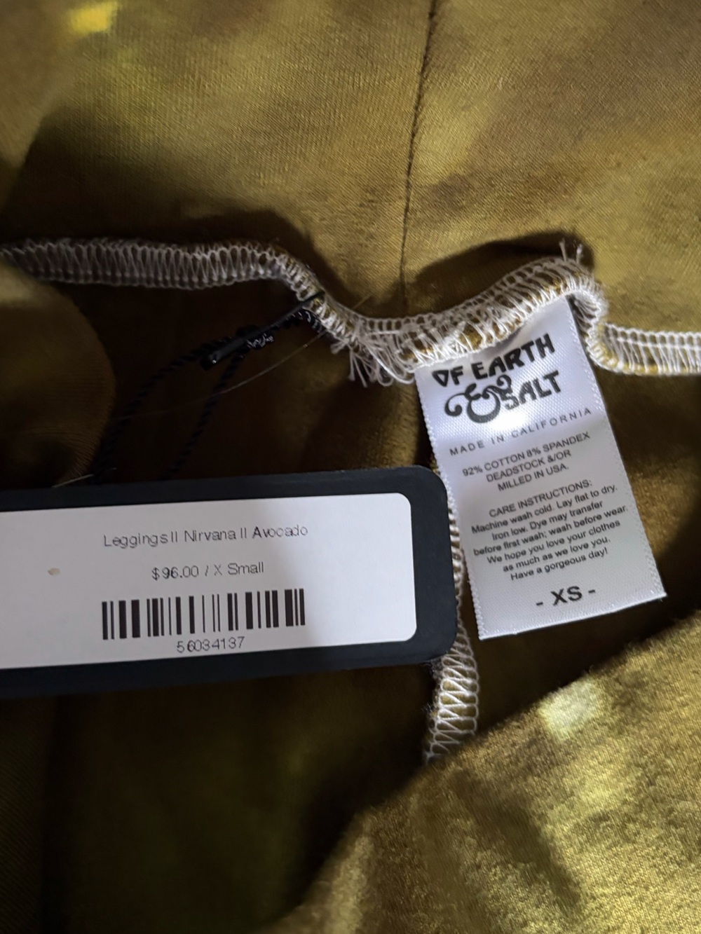 NWT- Of earth & salt hand-dyed nirvana leggings in color Avocodo - Picture 4 of 6